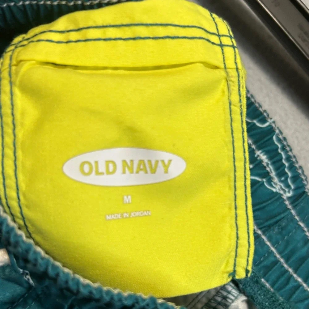 Old Navy Shark Print Swim‎ Trunks Mens Medium Teal Blue Board Shorts